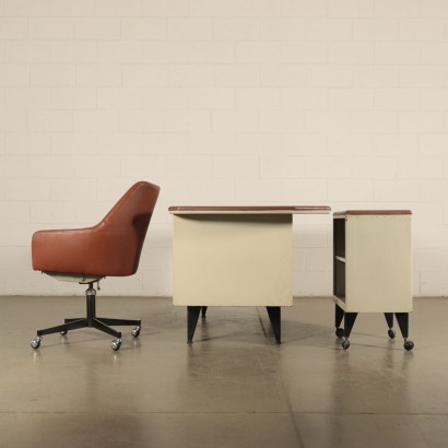 Bureau avec Chaise tournante Métal laqué Skai Italie Années 60