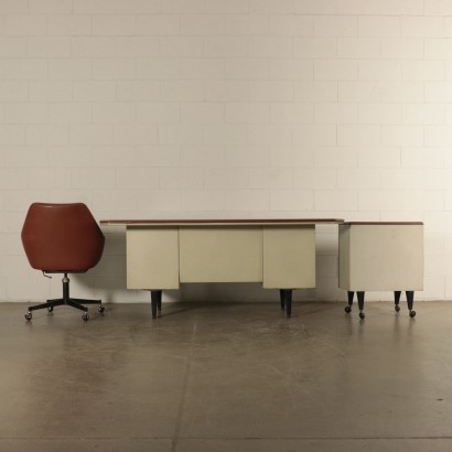 Bureau avec Chaise tournante Métal laqué Skai Italie Années 60