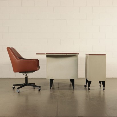 Bureau avec Chaise tournante Métal laqué Skai Italie Années 60