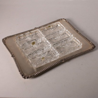 Silver and Crystal Tray Italy 20th Century