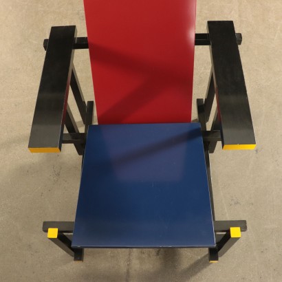 Vintage Red & Blue Chair by Gerrit T. Rietveld 1980's