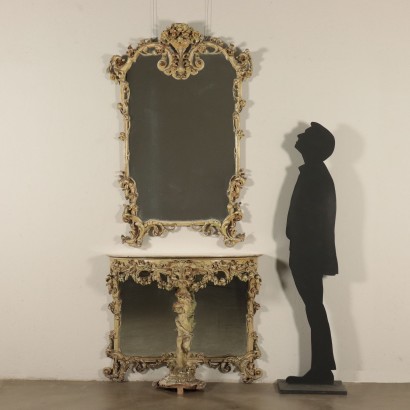 Revival Console With Mirror Italy 20th Century