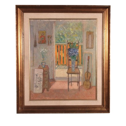 Intérieur à Valsassina Francesco De Rocchi Huile sur Toile 1976