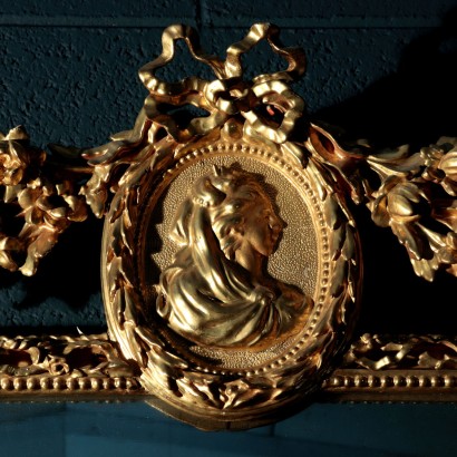 Neoclassical Overmantle Mirror in Gilded Wood Italy 18th Century