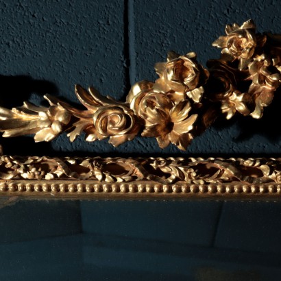 Neoclassical Overmantle Mirror in Gilded Wood Italy 18th Century