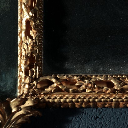 Neoclassical Overmantle Mirror in Gilded Wood Italy 18th Century