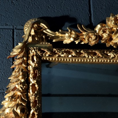 Neoclassical Overmantle Mirror in Gilded Wood Italy 18th Century