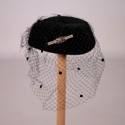 Chapeau Vintage Velours noir avec Voile Années 40