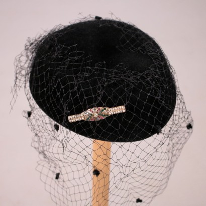 Chapeau Vintage Velours noir avec Voile Années 40