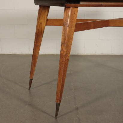 Table Bois massif Placage de Chêne rouvre Laiton Italie Années 50