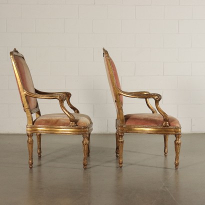 Élégante Paire de Fauteuils Louis XVI Bois doré Italie '700