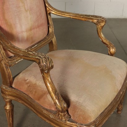 Élégante Paire de Fauteuils Louis XVI Bois doré Italie '700