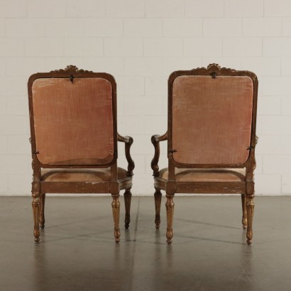 Élégante Paire de Fauteuils Louis XVI Bois doré Italie '700