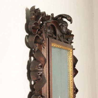Miroir Richement Sculpté Noyer Tilleul Italie Dernier quart '800