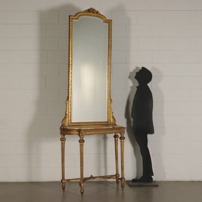 Dressing Table with Mirror Gilded Wood Italy 20th Century