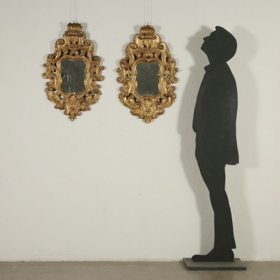 Pair of Baroque Gilded Wood Mirrors Italy 16th-17th Century