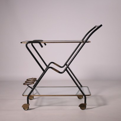 Vintage Service Cart Glass Metal and Brass Italy 1960's