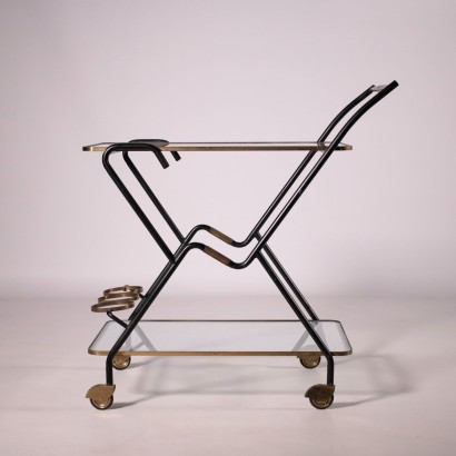 Vintage Service Cart Glass Metal and Brass Italy 1960's