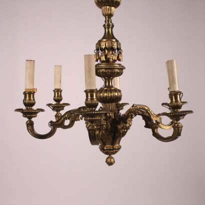 Lustre Six Bras Bronze doré Italie Première moitié '900