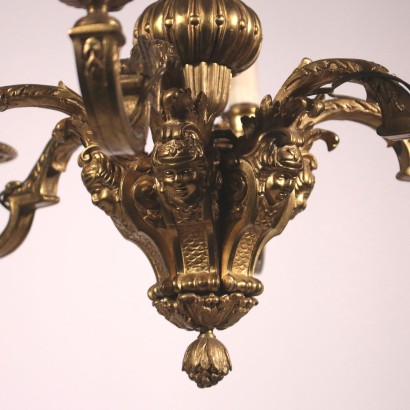 Lustre Six Bras Bronze doré Italie Première moitié '900