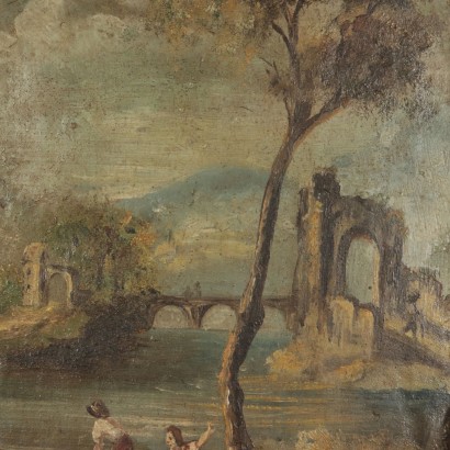 Landscape on Wood Fan 18th-19th Century