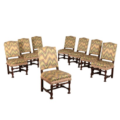 Group of Eight Walnut Chairs Italy 18th Century