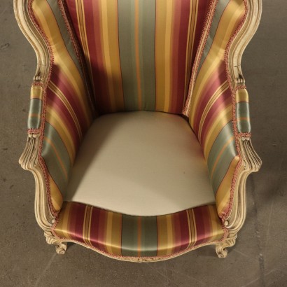 Fauteuil avec Ottomana Bois laqué Soie Italie '900