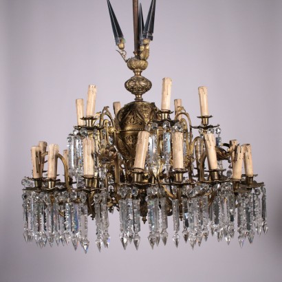 Lustre Bronze forgé Cristal Vingt -quatre points lumières Italie '900