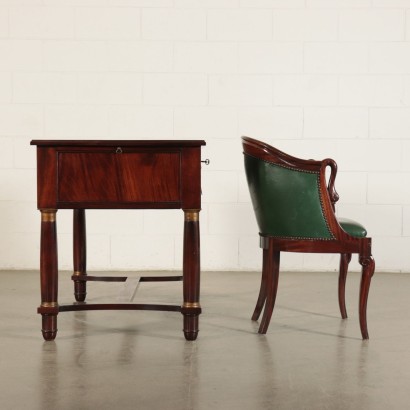 Empire Style Desk and Armchair Mahogany Italy 20th Century