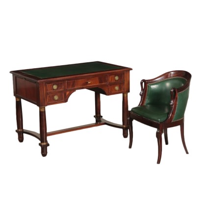 Empire Style Desk and Armchair Mahogany Italy 20th Century