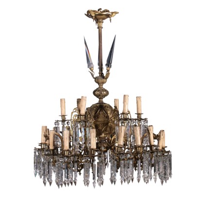 Bronze and Crystal Chandelier Italy 20th Century