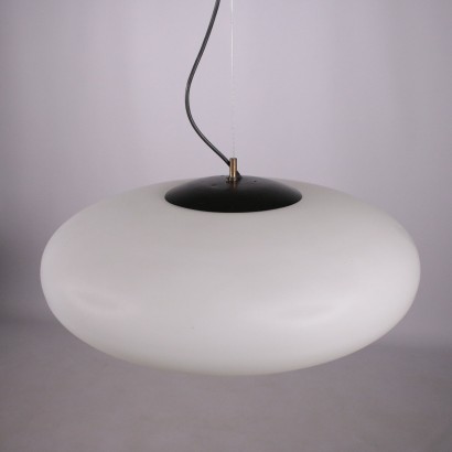 Vintage Ceiling Lamp Metal and Opaline Glass Italy 1960's