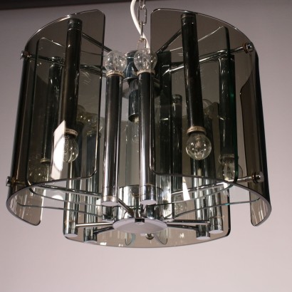 Ceiling Lamp Chromd Steel and Glass 1970s