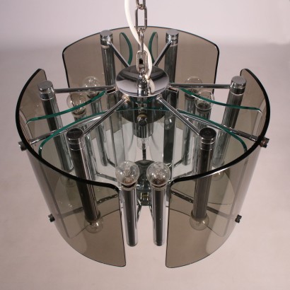 Ceiling Lamp Chromd Steel and Glass 1970s
