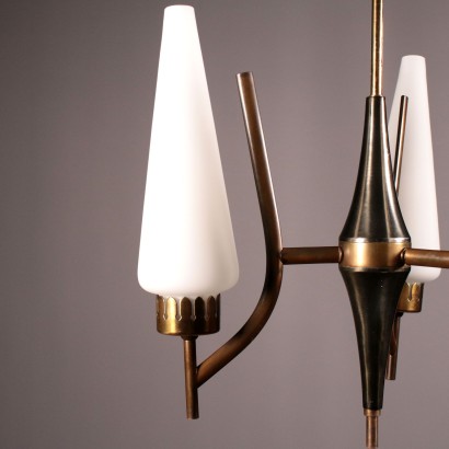 Ceiling Lamp Brass and Opaline Glass 1960s