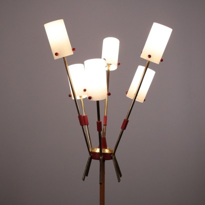 Lampadaire Laiton Acier Verre opalin Italie Années 60