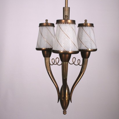 Ceiling Lamp Brass and Filigree Glass 1940s Italian Prodution