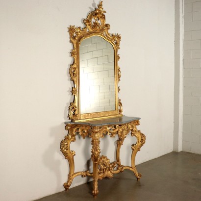 Console Bois dor Marbre mouluré Miroir Italie Moitié '800