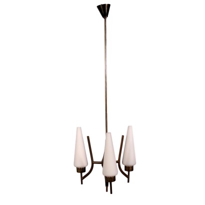 Ceiling Lamp Brass and Opaline Glass 1960s