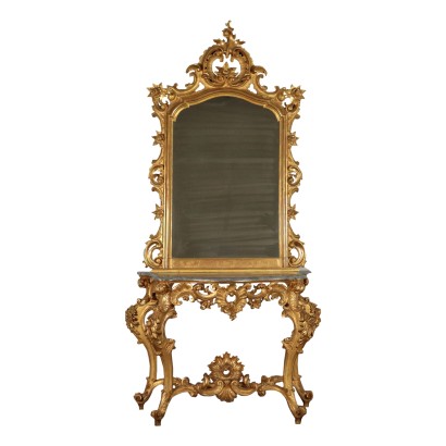 Console with Mirror Gilded Wood 19th Century