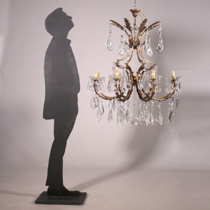 Chandelier with Eight Arms Iron and Glass First Half 20th Century