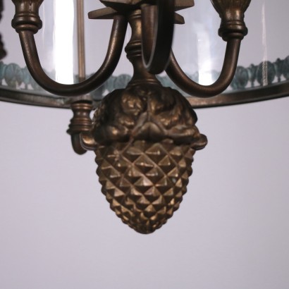 Lantern Chandelier Bronze and Glass 20th Century