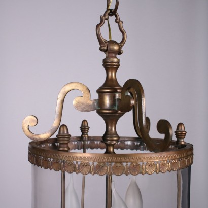 Lantern Chandelier Bronze and Glass 20th Century