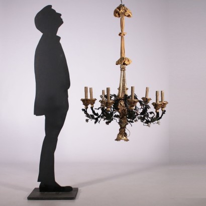 Chandelier Iron and Wood Italy 20th Century