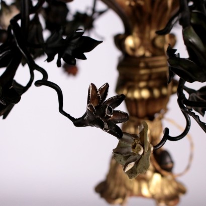 Chandelier Iron and Wood Italy 20th Century