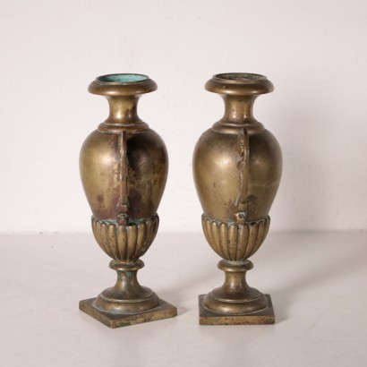 Pair of Two-Handled Vases, Gilded Bronze, Italy 19th Century