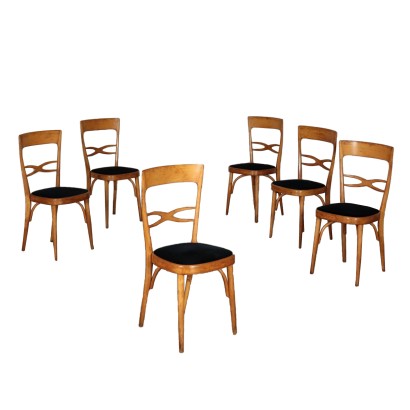 Suite de six Chaises Hêtre Mousse Velours Italie Années 50