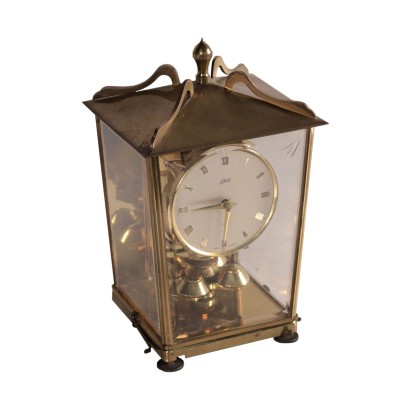 Table Clock Auug.Schatz and Sohn Brass and Glass Germany 1950s