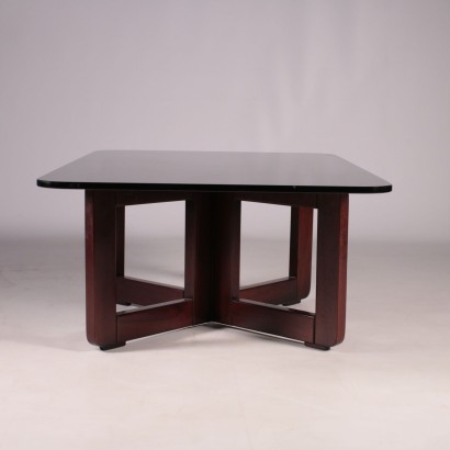 Small Table, Stained Wood and Smoked Glass, Italy 1960s-1970s