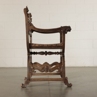 Savonarola Chair, Walnut and Leather, Italy 20th Century